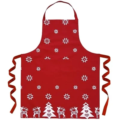 Image of Ragged Rose Christmas Apron Cotton for Cooking &amp; Dishwashing with Neck Strap, Large Front Pocket, Long Ties Kitchen Gifts Women Men Red 85 cm x 68