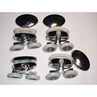 Image of Set of 4 New Oval Metal Alloy Twin Wheel Shower Door Rollers AM 06 MA
