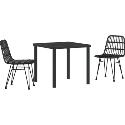 Image of vidaXL 3 Piece Garden Dining Set Black Poly Rattan
