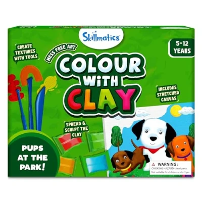 Image of Skillmatics Art &amp; Craft Kit Colour with Clay, No Mess Art, Create a Clay Canvas of Pups at The Park, Gifts for Ages 5, 6, 7, 8, 9, 10, 11, 12