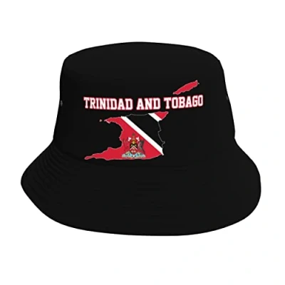 Image of WanwEN Bucket Hat Trinidad and Tobago Flag Country Map Printed Sun Hats Fisherman Outdoor Summer Travel Hiking Beach Caps Black