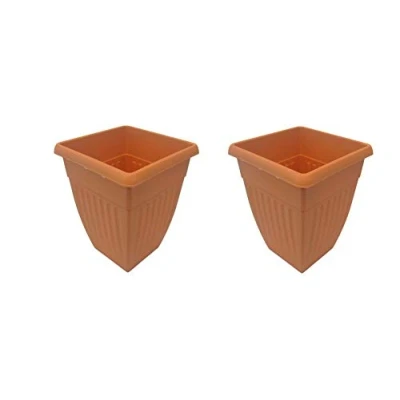 Image of Durable tool 42cm Tall Plastic Terracotta Square Athens Garden Planter Plant Pots 1,2,4 or 6