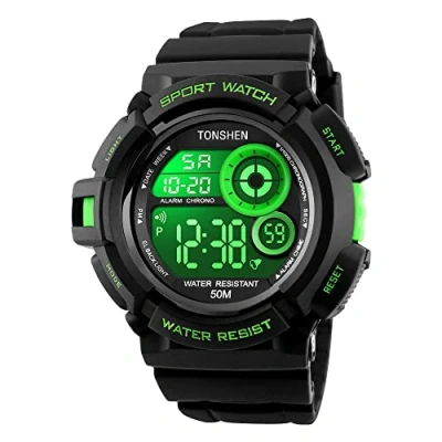 Image of TONSHEN Men&#039;s LED Digital Electronic Military Watch Multi Function 12H/24H Time 164FT 50M Water Resistant Simple Design Sport Watches (Green)