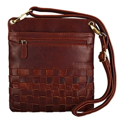 Image of STILORD &#039;Sophie&#039; Shoulder Bag Women Small Leather Handbag Braided Crossbody Vintage Evening Party in Genuine Leather, Colour:Siena Brown