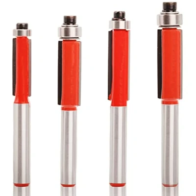 Image of Sinoprotools 4pcs Flush Trim Router Bit Set 1/4 Inch Shank with Bearing, Milling Cutter Tools, Industrial Grade Template Pattern Trimming Bit, for Woodworking 1/4&quot; 5/16&quot; 3/8&quot; 1/2&quot;