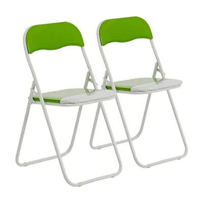 Image of Harbour Housewares Green/White Padded, Folding, Desk Chair Pack of 2