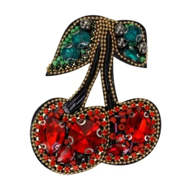 Image of EMDOMO Cherry Patches Beaded Rhinestones Crystal Motifs for Women Brooch Badge Clothes Applique 2 pieces