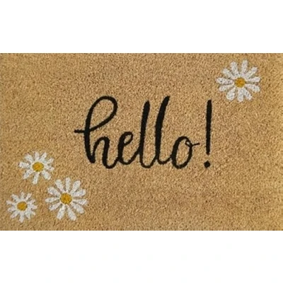 Image of Natural Coir 60cm x 40cm heavy duty doormats with rubber base humorous message (hello)