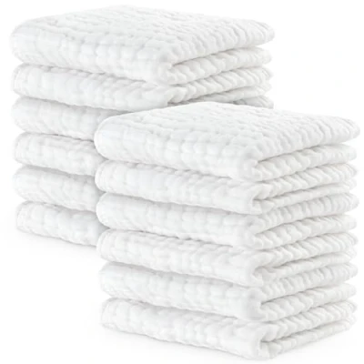 Image of Baby Washcloths, Muslin Cotton Towels, Large 10x10 Wash Cloths Soft on Sensitive Skin, Absorbent for Boys &amp; Girls, Newborn Toddlers Registry Gift (White, 10 Pack, 25 X CM)