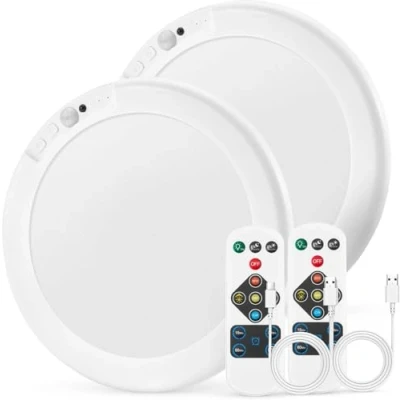 Image of Combuh 2Pack Battery Operated Wall Lights, Magnetic Motion Sensor Lights Indoor, Waterproof Dimmable Stick On Ceiling Lamp for Stair, Cupboard, Shed, Bathroom,7.48Inch, Round