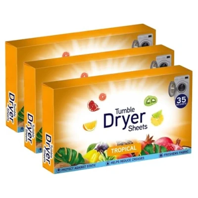Image of ANGIX 3 x Tumble Dryer Sheets with Long Lasting Tropical Fragrance &amp; Softness for Fresh Clothes Linen (105 Big Sheets)
