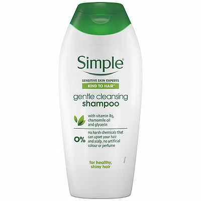 Image of Simple Kind to hair Gentle Cleansing Shampoo with vitamin B5, chamomile oil, and glycerin care for healthy, shiny 400 ml