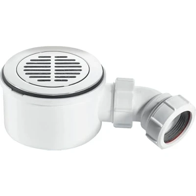 Image of McAlpine ST90CPB S 70 90mm Shallow Shower Trap Plated Brass, Chrome and White