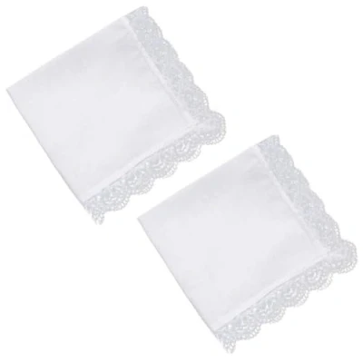 Image of Ruluti Handkerchief 2 Pcs Cotton Handkerchiefs Womens Soft Solid Pure White Lace Hankies for Wedding Party