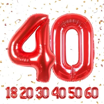 Image of Number Balloons 40,Red 40 for Birhtday Party Decoration,40 Inch Giant Helium Foil Women Men 40th Birthday Decor Anniversary Decorations Supplies