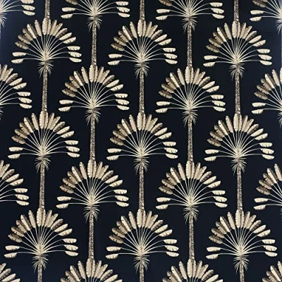 Image of Arthouse Palm Palace Black &amp; Gold Tree Wallpaper, Vintage Feel, Golden Age of The Caribbean, Palms Finished Off in a Shimmery Metallic on Top Bold Striking Background 921702