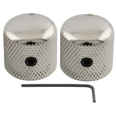 Image of Musiclily Pro 1/4&quot; Steel Fine Knurled Dome Knobs Universal Fitting Control with Set Screw and Indicator Dot for Electric Guitar or Bass, Nickel (Set of 2)