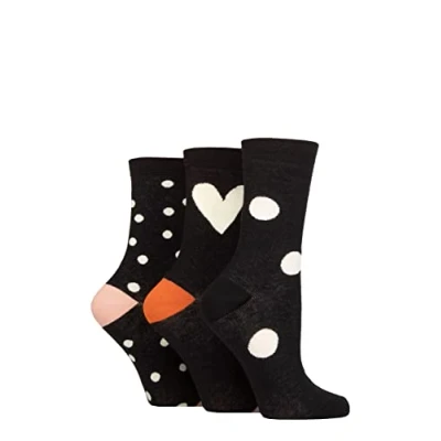 Image of Women&#039;s 3 Pair Caroline Gardner Patterned Cotton Socks Spots and Heart Black 4 8