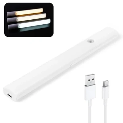 Image of Vicloon Motion Sensor Cabinet Lights, 3 Colors Dimmable Under Kitchen USB Rechargeable Magnetic Night Light for Wardrobe, Shelf, 1 Pack