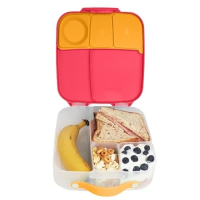 Image of b.box Lunchbox Jumbo Bento Box with 4 Compartments (2 Leakproof), Removable Divider, Gel Cold Pack Ideal for School From 3+ 1L capacity Strawberry Shake