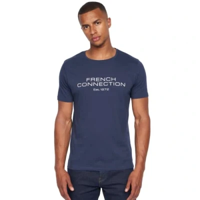 Image of French Connection Mens Premium Half Sleeve Crew Neck T Shirt with Letter Print Logo Design(XL,Fischer Navy)