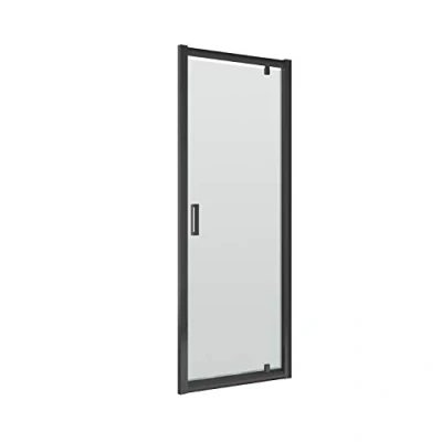 Image of Nuie SQPD80BP Rene Modern Bathroom 6mm Toughened Safety Glass Reversible Pivot Shower Enclosure Door, 800mm, Satin Black