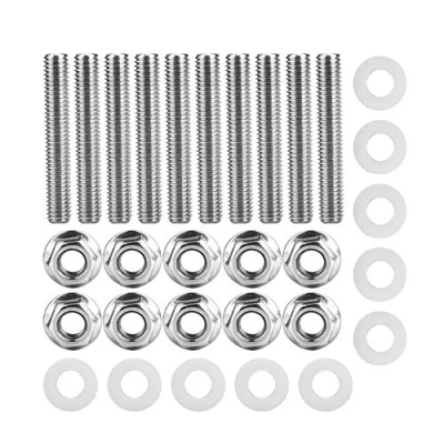 Image of Aramox Exhaust Bolts Studs Nuts Kit, Stainless Steel Black Header Manifold Head Stud Bolt Kit Car Parts