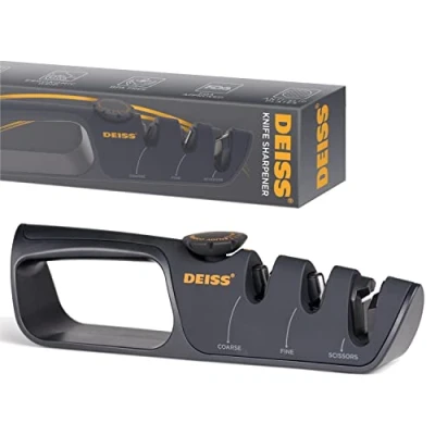 Image of Deiss PRO Knife Sharpener with Adjustable Angle Knob Handheld Manual Sharpeners for Kitchen Knives, Scissors Sharpener, Pocket Repair, Restore, Polish Blades, Non Slip Grip