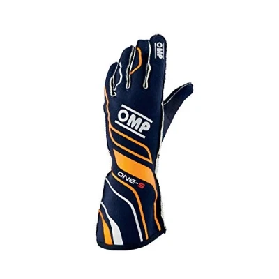 Image of Omp One S Gloves Navy Blue/F. Orange Size XL FIA 8556 2018