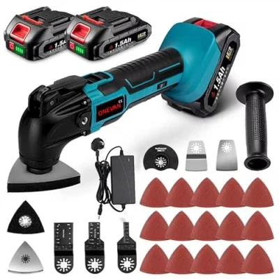 Image of Multifunctional Tool Battery Cordless Multi with 600W Power Motor Oscillation 22 Accessories, 4 Angle &amp; 6 Speed 20000RPM, for Cutting Grinding