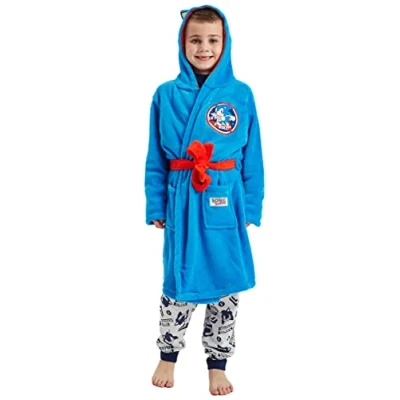 Image of Boys Sonic the Hedgehog Dressing Gown Bath Robe Gamer Gaming (Sonic Robe, 4 5 Years)