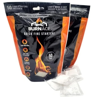 Image of BURNACE Fire Starters: 100 Sachets of Firelighters Eco Friendly, Odourless and Easy To Use, Perfect for BBQ&#039;S, Stoves, Fireplaces or Campfires
