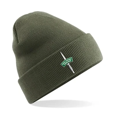 Image of PSave Royal Marines Commando Dagger Mens Premium Embroidered Beanie Hat, Bob Hat British Army Military (Military Green)