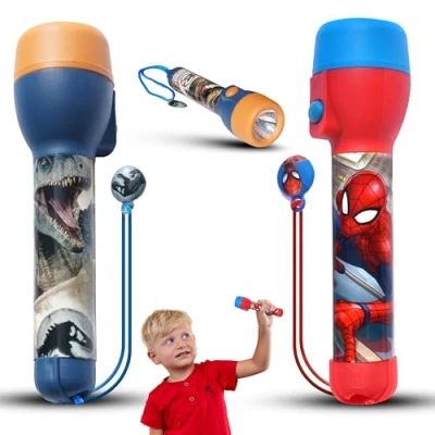 Image of SRV Hub 2PCs LED Big Torches, Kids Night Light Torches Super Bright for Xmas and Birthday Gifts Plastic Flashlight Toy 3+ Years Size 16cm (JURASSlC W0RLD Spiderman)