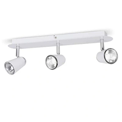 Image of MiniSun Modern Gloss White and Polished Chrome Adjustable 3 Way Straight Bar Ceiling Spotlight with x 5W Cool GU10 LED Bulbs