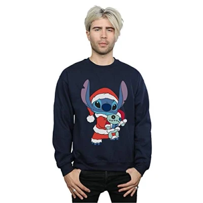 Image of Disney Men&#039;s Lilo and Stitch Christmas Sweatshirt Navy Blue Small