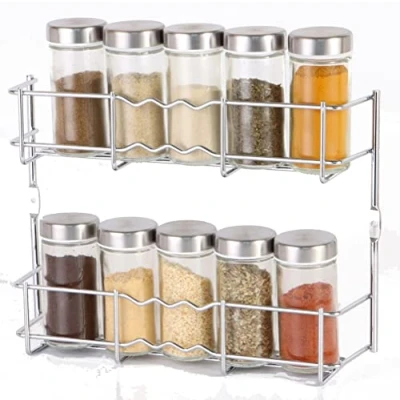 Image of Buckingham 2 Tier Chrome Back of Cupboard Door Spice Jar and Packet Rack Wall Mounted Shelf Organiser, Narrow Doors, Premium Quality (2 Tier)