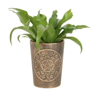 Image of LisaParker Triple Moon Bronze Terracotta Plant Pot Mystical Tree of Life, Spiritual Symbol, Growth and Rebirth, Antiqued Effect Unique Decor for Plants