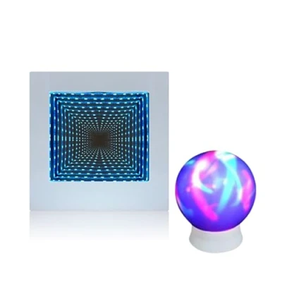 Image of Playlearn Sensory Light 22cm 3D LED Infinity Mirror Tunnel Square 7cm Up Mood Sphere Night Lamp USB Adaptor for Home Decoration