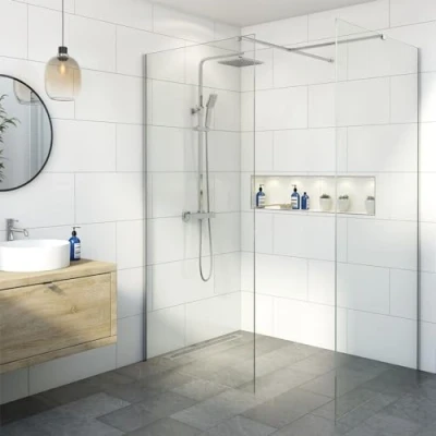 Image of BAYSTONE® 700 &amp; 700mm Wet Room Shower Screen Panels 8mm Toughened Safety Easy Clean Glass Walk in Enclosure, Frameless Panel, Chrome