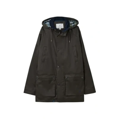 Image of LightHouse Oxford Mens Raincoat, Waterproof Windproof Jacket with Detachable Check Lined Hood Chocolate XL