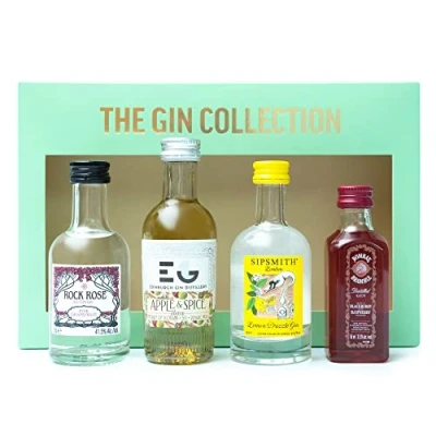 Image of Gin Gift Set Flavoured Alcohol Miniatures, Edinburgh Apple &amp; Spice, Rock Rose Pink Gin, Sipsmith Lemon Bombay Bramble Blackberry Raspberry 4x 5cl, Birthday Gifts for Women and Men