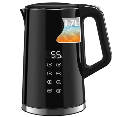 Image of WANNYTON Electric Kettle 1.7L, 40 100℃ Temperature Control Smart Kettle, LCD Display &amp; Keep Warm Function, 2200W Stainless Steel BPA Free, Black