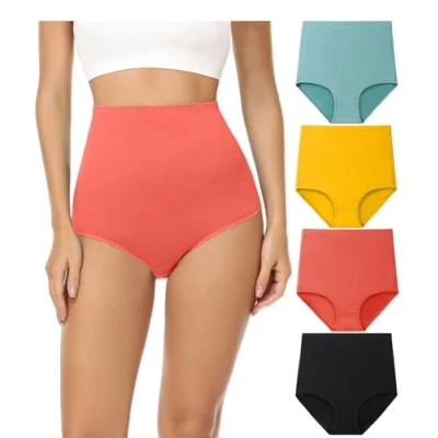 Image of wirarpa Women&#039;s Cotton Knickers Super High waisted Briefs Ladies Underwear Full Coverage Panties Multicolor 4 Pack 2XL