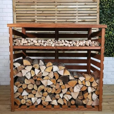 Image of Samuel ALEXANDER 122cm x Large Wooden Outdoor Garden Patio Log Store Shed with Shelf