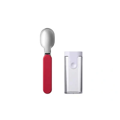 Image of Mepal Folding Spoon Ellipse Reusable to Go Foldable for Yoghurt Cup Cutlery Travel Including Storage Case Stainless Steel Nordic Red