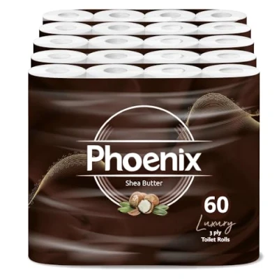 Image of Phoenix Soft Shea Butter Fragranced Luxury Toilet Rolls Bulk Buy Quilted White 3 Ply Paper (60 Pack)