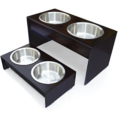 Image of PerFusion Bamboo Raised Feeder Elevated Dog Bowls, Cat Food and Water Bowls Aid Digestion Anti Slip Brown Tall