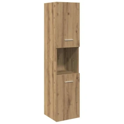Image of vidaXL Bathroom Wall Cabinet Artisian Oak Engineered Wood, Modern Hanging Storage Unit 30x30x130 cm, Moisture Resistant with Ample Shelf Space, Needs Assembly