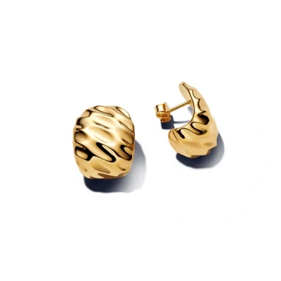 Image of Pandora Gold Rippled Wide Hoop Earrings